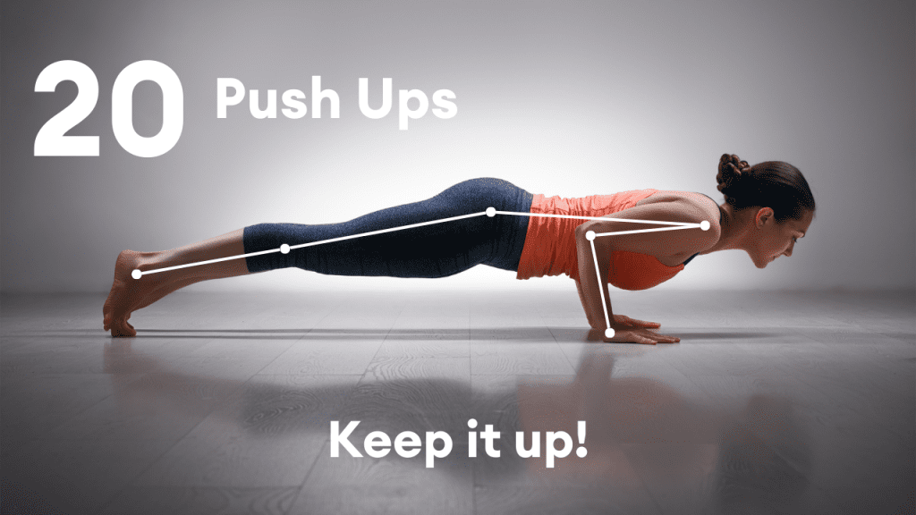 Push Up Counter for iOS. Image shows a woman doing push up exercises as part of a fitness app exercise