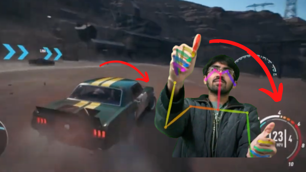 Image shows gesture controlled game that uses pose estimation.