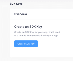 Image shows Create SDK Key button, as part of instructions to create an AI lunge counter app using quickpose. 