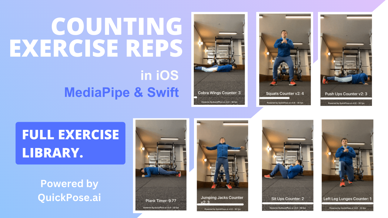 Image shows a fitness app user doing exercise with an app and their reps are automatically counted.