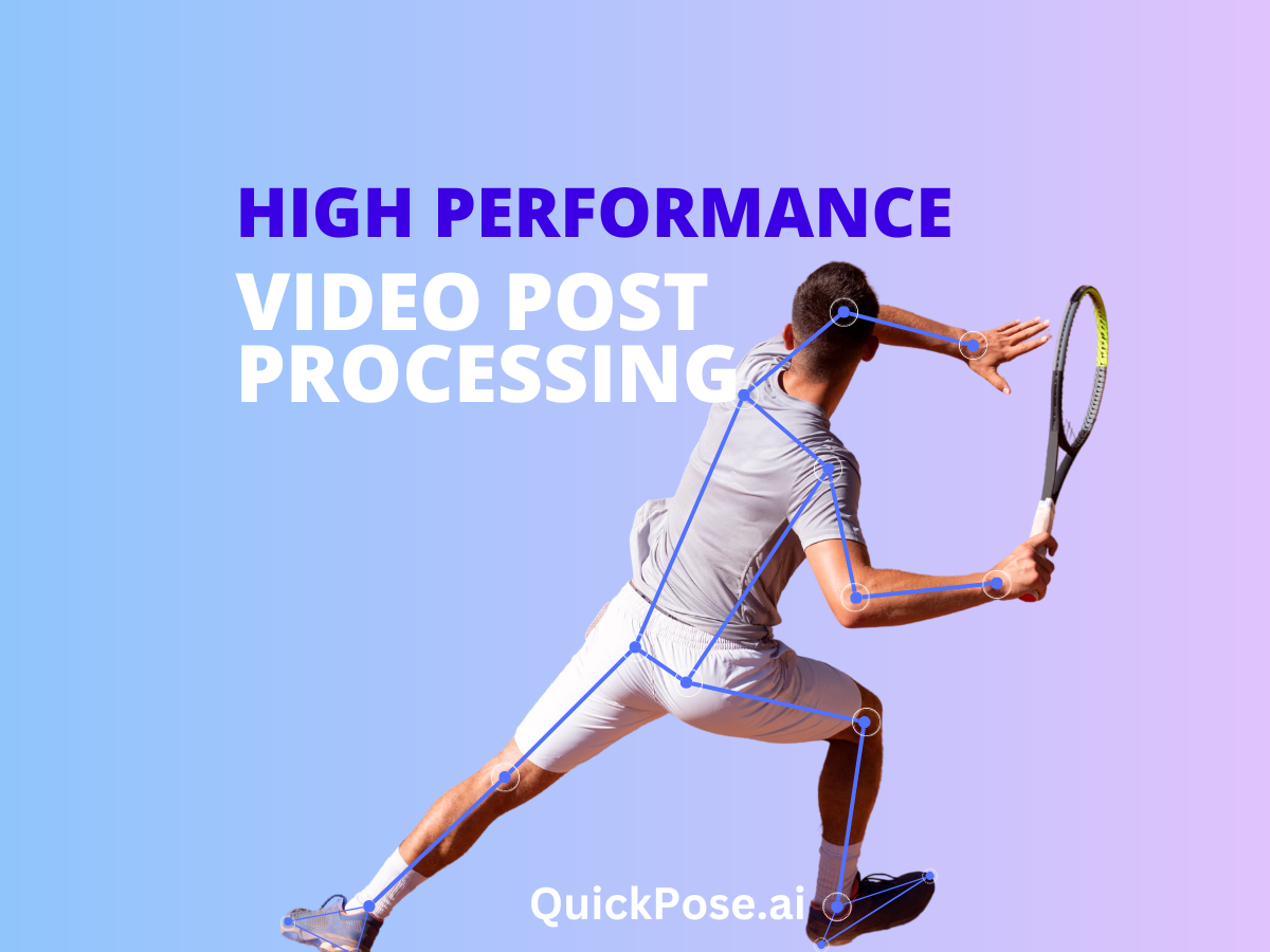 Pose Estimation Video Post Processing Feature. Image shows a man playing tennis with AI identifying his joints.