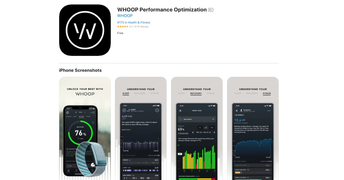 Whoop on the AppStore. Best AI Fitness app in the Wearable Technology category. 